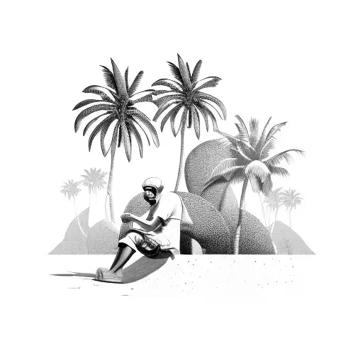 Man Sitting Under A Palm Tree