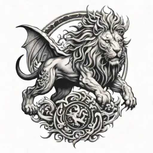 Lion With Dragon Flying Around It