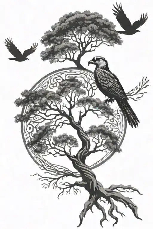 Tree Of Life With Silhouette Of Quetzal Flying