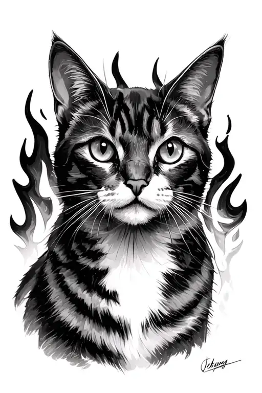 Cat Sketch And On The Back Of The Background Fire