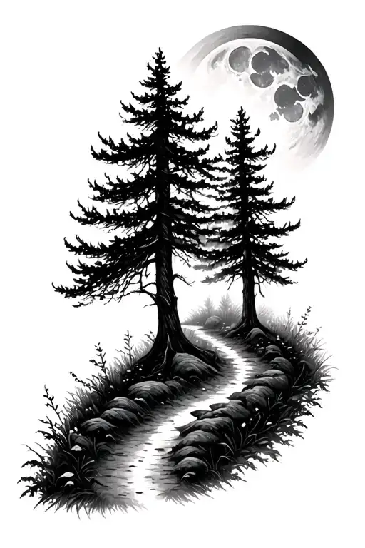 Forest With Path And Moon