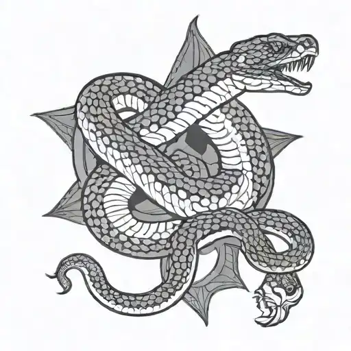 Snake Slithering Around Crescent Moon