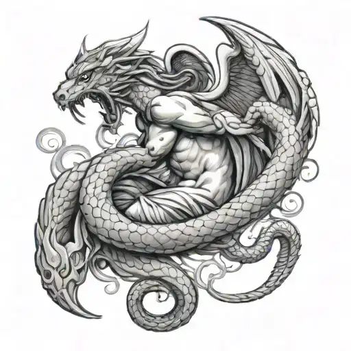 Arch Angel Fighting A Snake Coiled