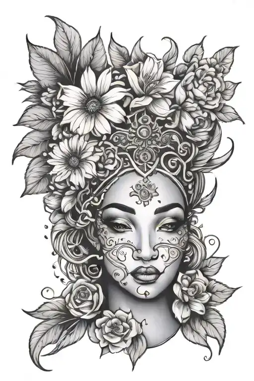 Flowers And Black Goddess