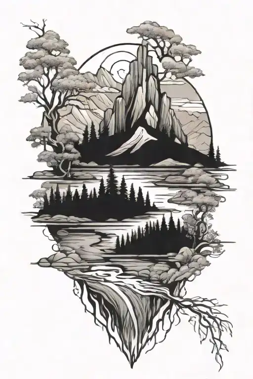 River And Mountain Scene