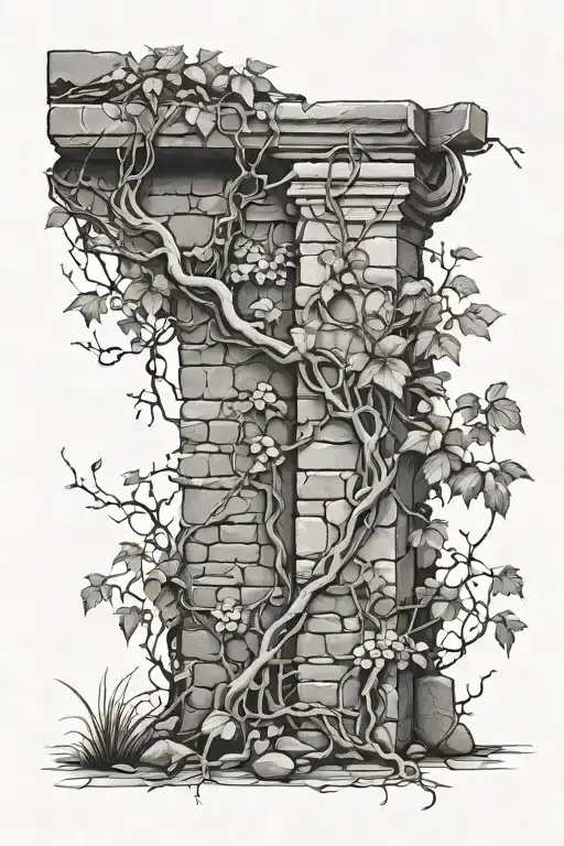 Ruined Stone Wall Wrapped In Vine