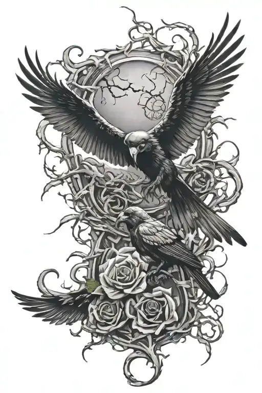 Scary Forearm Tattoo With Crows And Death