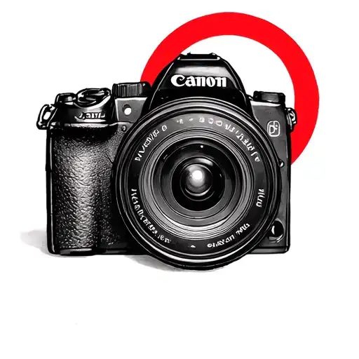 Fine Line Canon Mirrorless Camera With L-series 50Mm Lens And Red Circle Around Lens