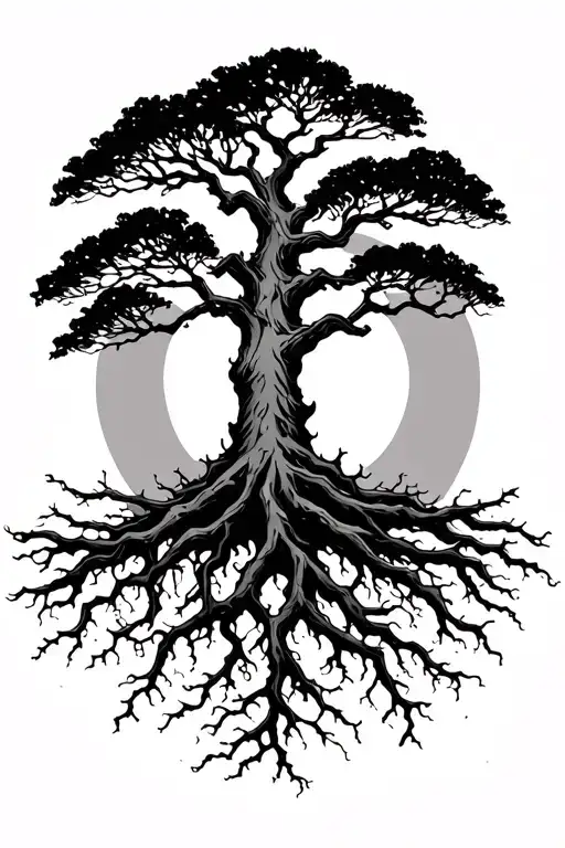 Tree Branches And Roots Silhouette Surrounded