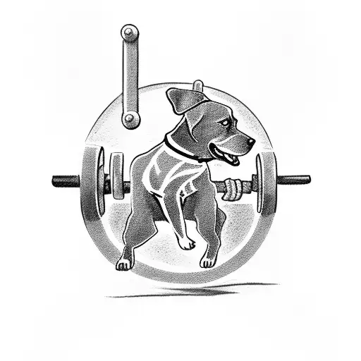 Weightlifting Barbell With A Silhouette Of A Dog On Each End