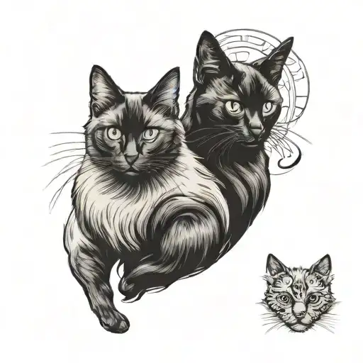 Black Cat Siamese Cat And Fluffly Cat