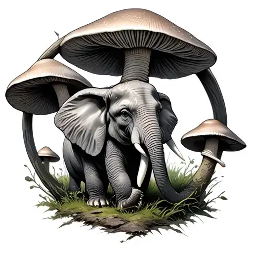 A Circle Of Mushrooms With An Elephant Marc Silvesti Dwarf
