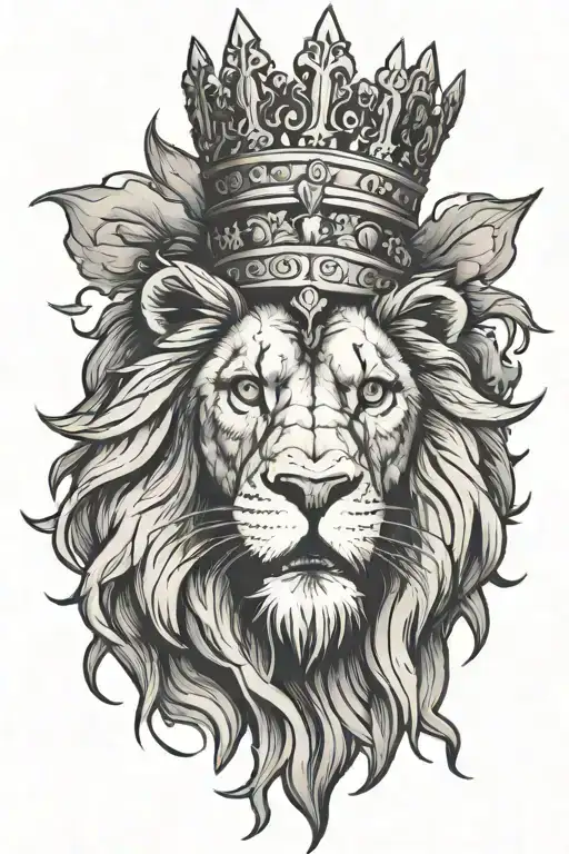 An Angry Lion With A Crown With Three Crosses Underneath It On Top Of A Hill