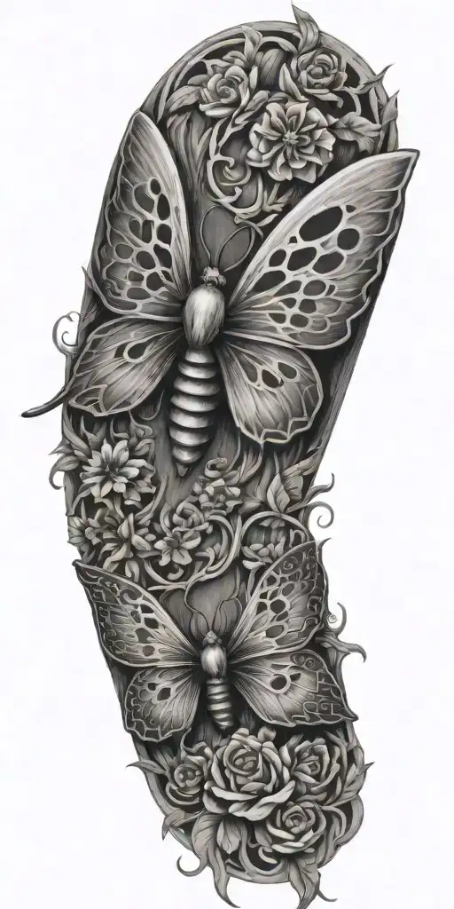 Death Moth Sleeve Tattoo Design