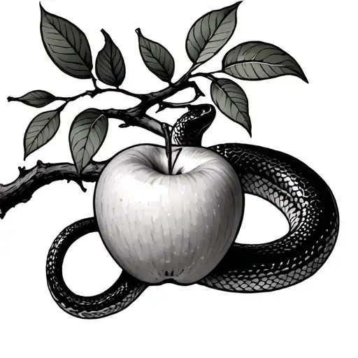 Snake Guarding An Apple Dangling From A Branch