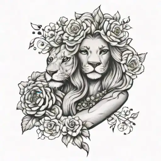 All Arm With Up Lion Girl With Flowers And Down A Flowers Bracelet