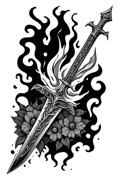 Sword On Fire With Floral