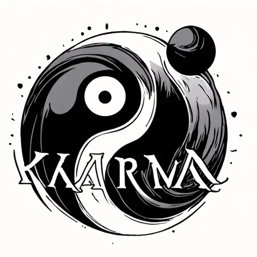 Ying And Yang Karma Symbol Intertwined With Karma Spelled