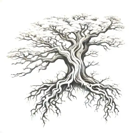 Oak Tree Leg Tattoo With Roots