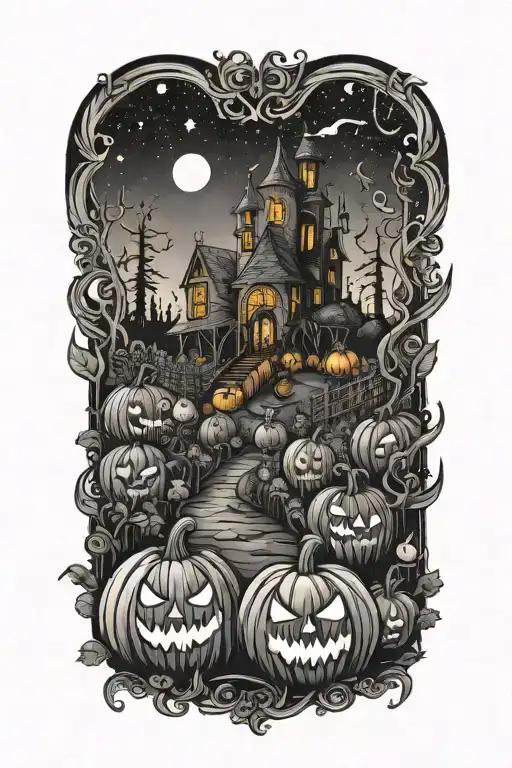 A Whimsical Tim Burton-inspired Pumpkin Patch With Harry Potter Elements Intertwined