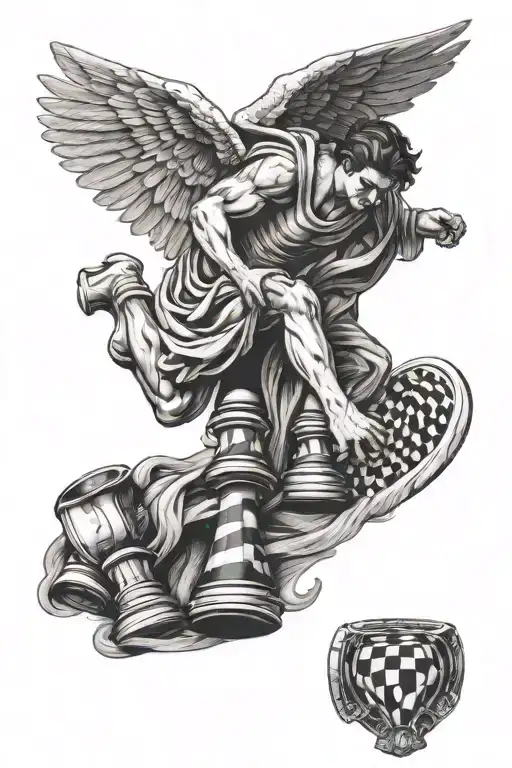 Diving Male Angel Catching A Chess Piece