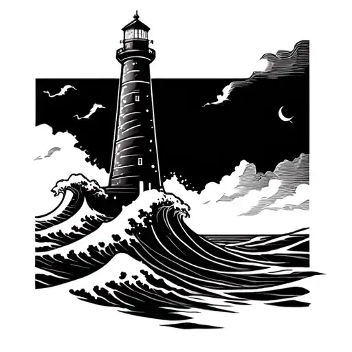 Lighthouse And Wave Emblem