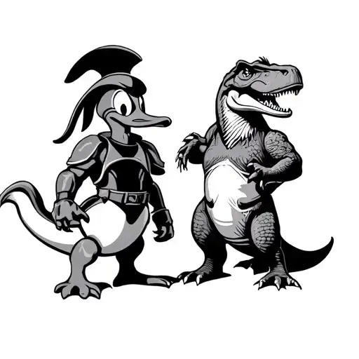 Spartan And Scrooge Mcduck And Movie With A T Rex
