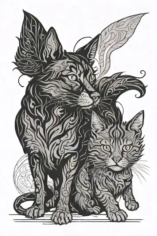 Black Sillohuette Dog And Cat Line Drawing