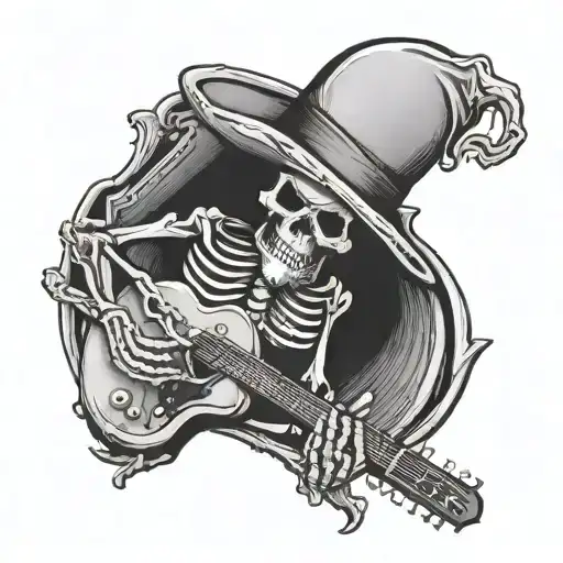Skeleton With Hat Playing Guitar