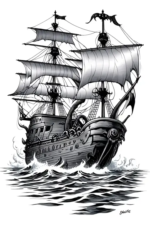 Cthulu Sinking A Pirate Ship