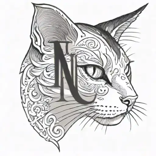 Half Right Face Of A White And Black Cat With The Letter N
