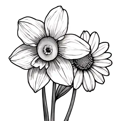 Daffodil And Daisy Together Minimal Tattoo Design