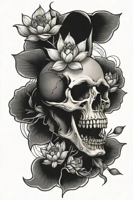 Skull And Lotus Flowers