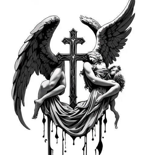 A Cross In The Chest Area Maybe With An Angel