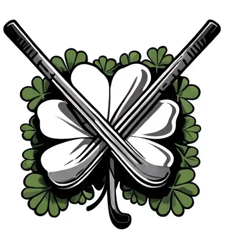 Ice Hockey Sticks Over Shamrock Surrounded