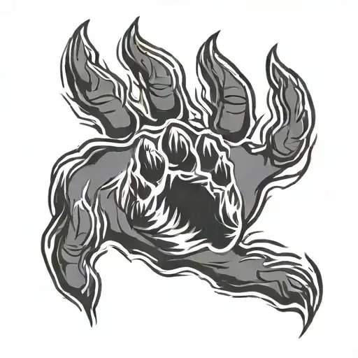 Bear Paw Symbol With Hand Print In Between