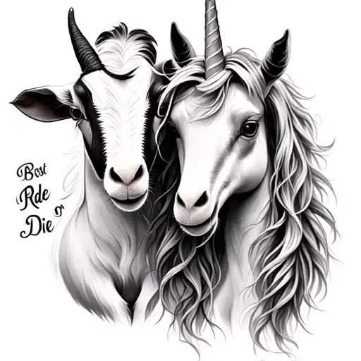 Mini Goat And Unicorn Best Friend Matching Tattoo With Ride Or Die Writing