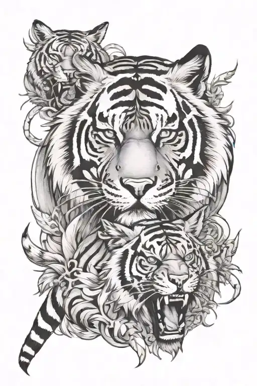 Tiger Surrounded By Wolves Howling