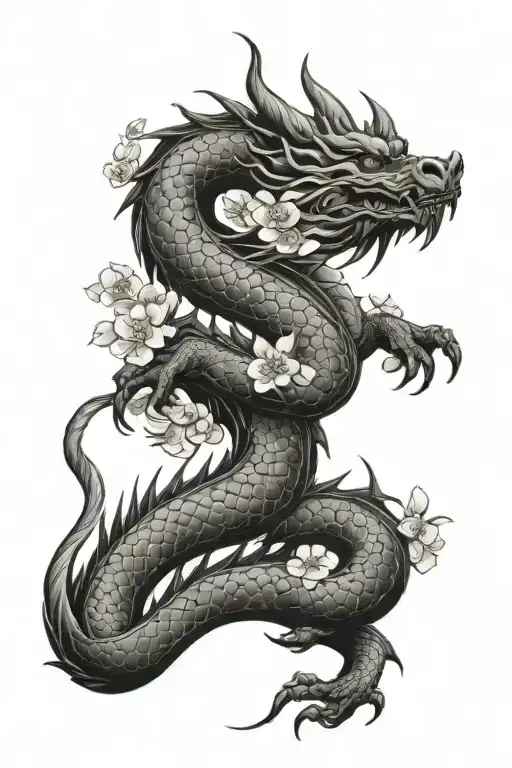 Dragon And Japanese Cherry Blossom