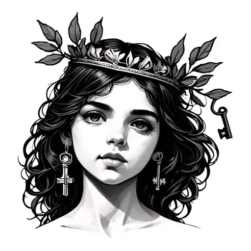 Girl With Laurel Crown And Key