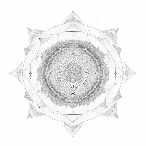 A Mandala With A Man Flying Above Moutain Peaks At Sunset