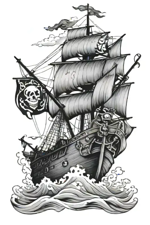 Old Pirate Ship With One Piece Anime Logo On The Sail
