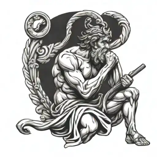 Greek God Asclepius Turned His Back Sitting Holding Staff