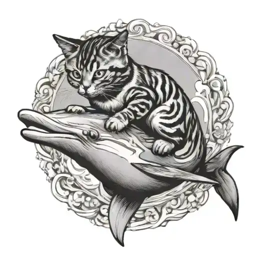 A Cat Riding A Dolpin