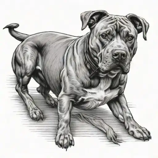 Pitbull Dog With His Shadow