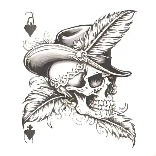 Playing Card With A Skull And Feathers No Hat