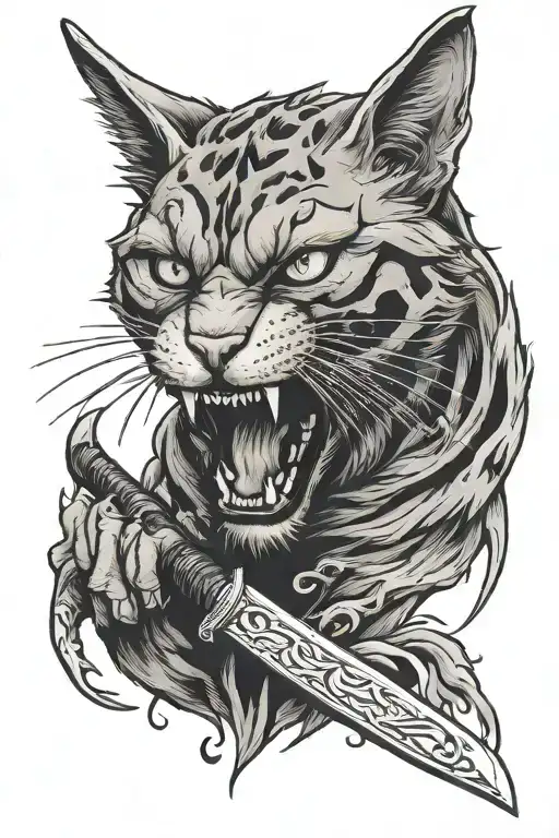 Lanky Cat Snarling With Dagger