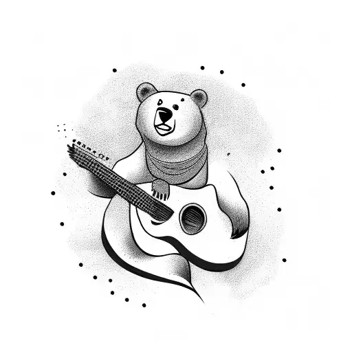 Design A Tattoo That Showcases A Bear Playing A Guitar In A Western Country Music Setting