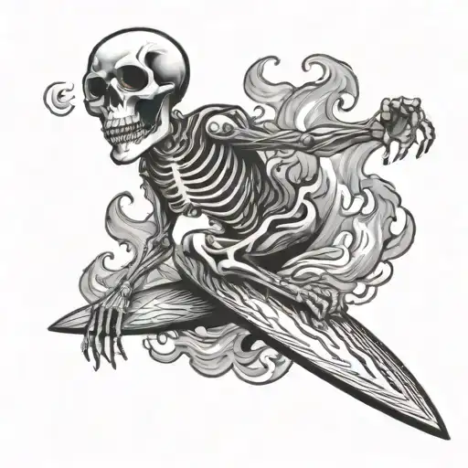 Skeleton Surfing On A Wave Of Flames With Cigar In Mouth