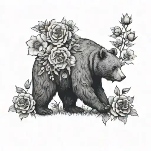 Bear And Flowers Symbolizing